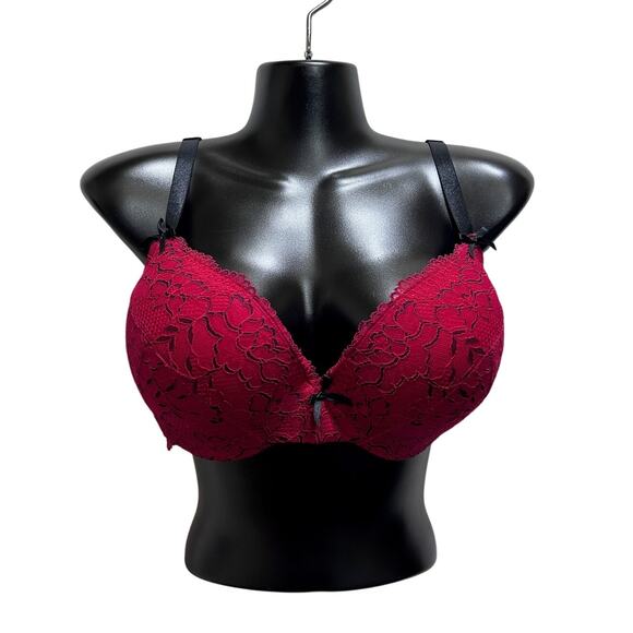 Torrid Other - Torrid Bra 38DD Red Black Lace Overlay Padded Underwire Adjustable Straps Bows